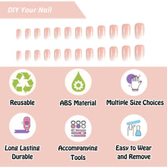 24Pcs False Nails, Square Pink Press On Nails Short with Glue Stickers, Removable Nail Tips Fake Nails,French Tip False Nails & Fashion Stick On Nails for Women and Girls