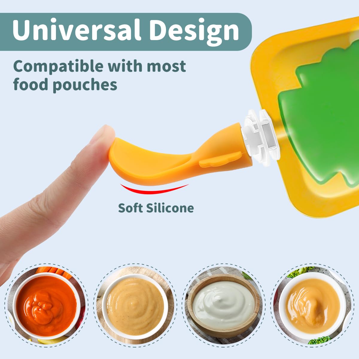 MUQZI Baby Food Pouch Silicone Spoon - Squeeze Spoons Feeding Set, Reusable Baby Weaning Spoon, Self-Feeding Spoon for Babies, 4 Colors