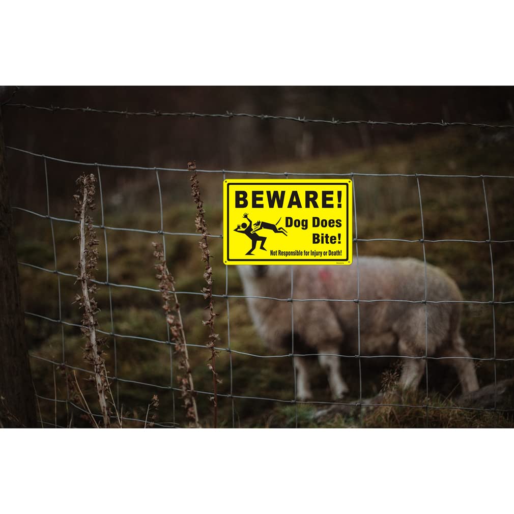 Goodvia Beware of Dog Sign, Warning Bites Sign Aluminum Metal Signs for Fence Funny Yellow, UV Resistant, Fade Reflective, Weather Easy to Mount, 8x12inch/1pcs