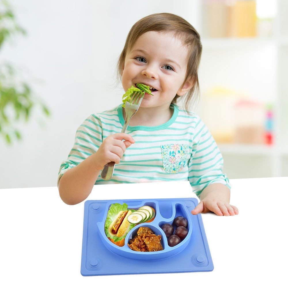 SILIVO Suction Plate Baby Non-Slip Silicone Baby Plate, Toddler Plate, Suction Plates and Placemat for Babies Weaning(10 inchesx7.8 inchesx1.1 inches)