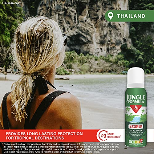 Jungle Formula Maximum Repellent Aerosol 125ml - Maximum Strength, against Mosquitoes, Biting Insects and Ticks - Up to 9 hrs Protection for Any Destination incl. Tropics- with DEET