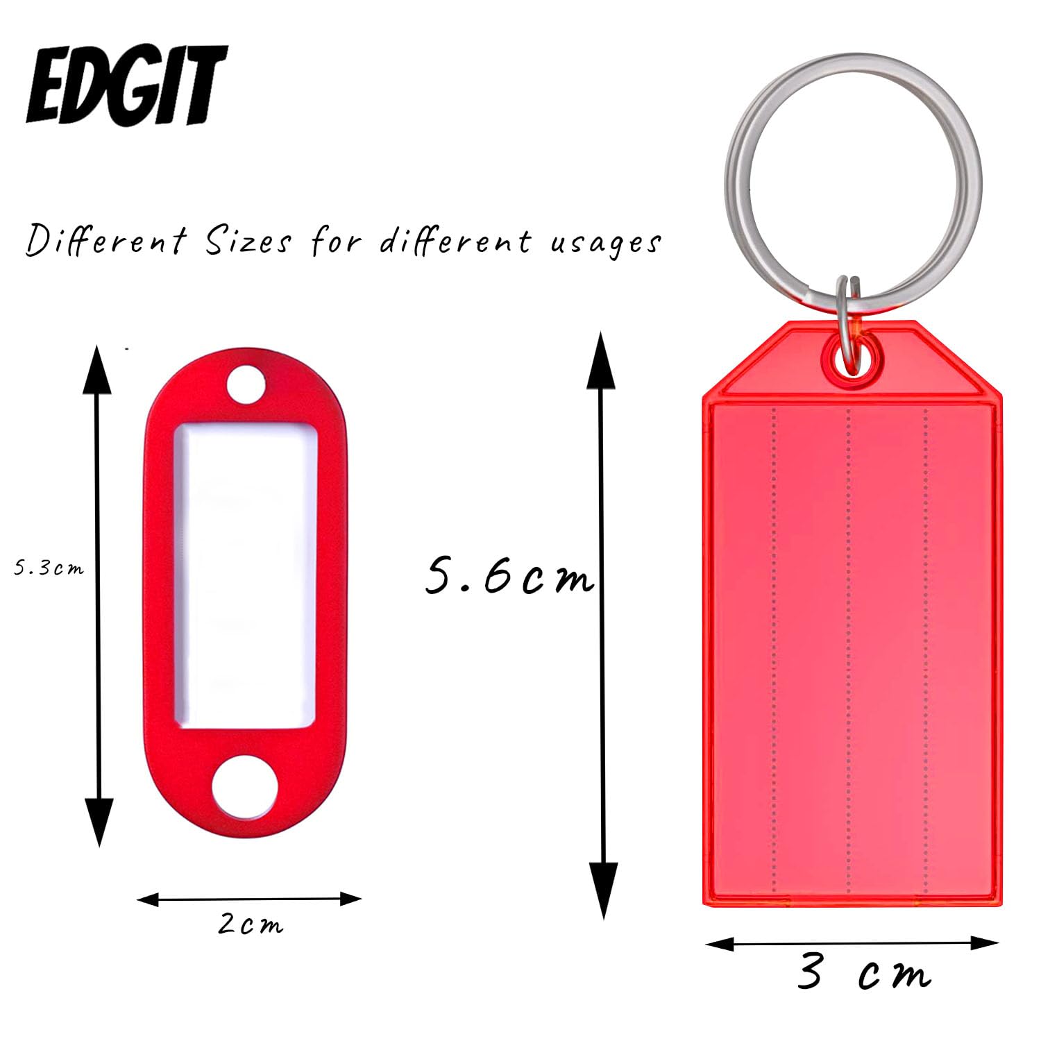 EDGIT 40 Pack Multi Design Key Tags with Labels - Key Rings with Labels in Convenient Storage Box, Key Fobs with Labels, Pets, Memory Stick, Keyrings with Labels