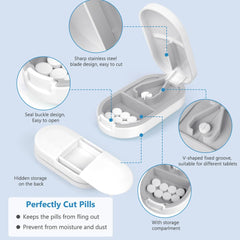 ACWOO Small Pill Tablet Cutter, Portable Pill Splitter for Small and Large Pills Cut in Half Quarter, Cutting & Storage 2 in 1 Tablet Pill Dispenser per Elderly, Child, Dog, Cat, Pet, Travel