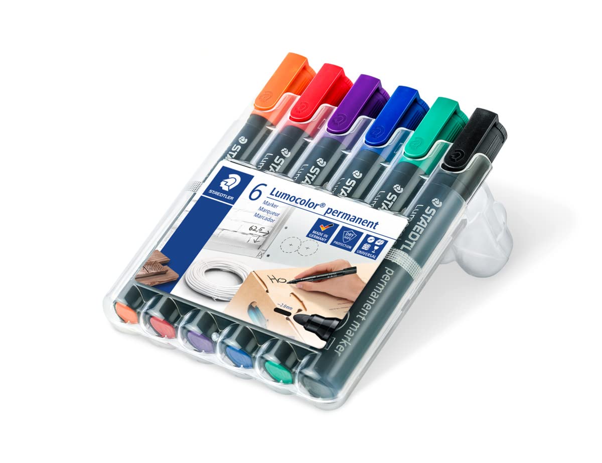 STAEDTLER Lumocolor 352 WP6 Bullet Tip Permanent Marker - Assorted Colours (Pack of 6)