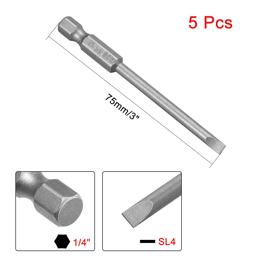 sourcing map 5 Pcs 4mm Slotted Tip Magnetic Flat Head Screwdriver Bits, 1/4 Inch Hex Shank 3-inch Length S2 Power Tool