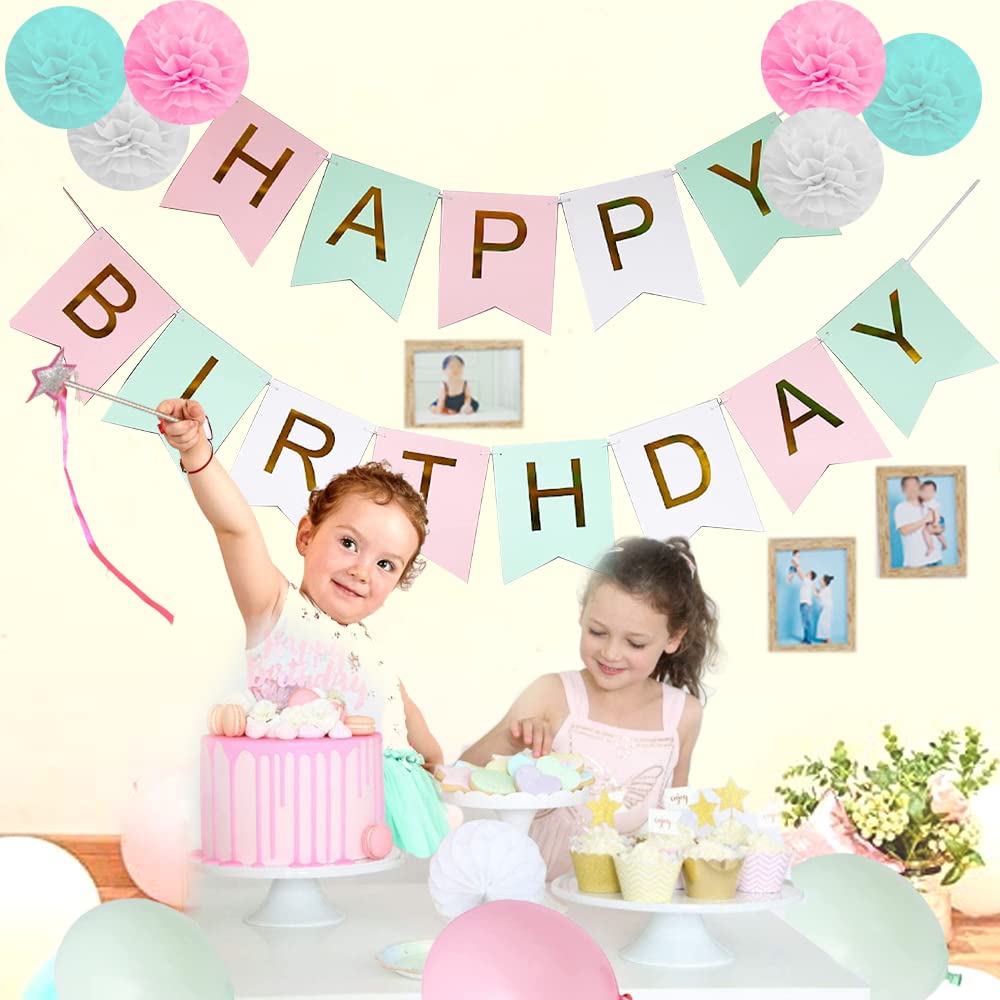 Happy Birthday Banner for Home or Garden Birthday Party Bunting, Candy Pastel Birthday Party Decoration Supplies