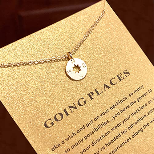 ZYAWP Message Card Compass Pendant Necklace Silver Friendship Sisters Sun Good Luck Crane Pendant Y Chain Necklace for Women and Girl Gift (Silver Compass new)