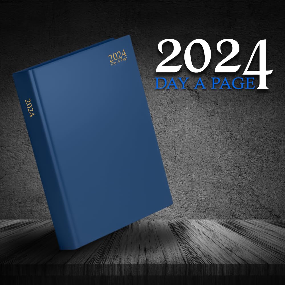 ZYBUX - 2024 Diary A4 Day A Page with Half Page Saturday & Sunday   Hardcover with matching ribbon bookmark (A4, Black)