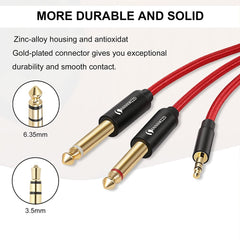 ANNNWZZD 3.5mm to 6.35mm Audio Jack, 1/4 jack to 3.5mm Y Splitter Stereo Audio Lead Compatible with Phone, PC, Computer Sound Card, Mixer, Multimedia Speaker, Home Stereo System 1m