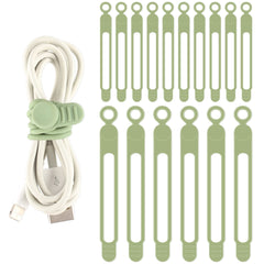 TamBee Cable Ties Reusable Silicone Cable Straps 16pcs Cable Wire Ties Cable Cord Organizers for Earphone Phone Charger Audio Cable Computer (Green-106mm 10pcs, 180mm 6pcs)