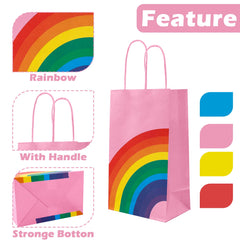Miying 12 Pcs Rainbow Party Bags Party Paper Bags with Handles 13 x 8 x 22 cm Kraft Bags Treat Sweet Candy Gift Bags for Kids Party Wedding Birthday Favor Celebrations 6 Colour