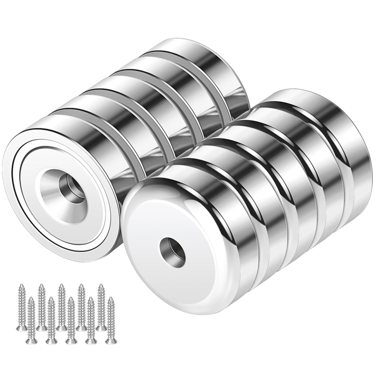 Wukong 10 Pieces Neodymium Magnets, 16 x 5 mm Strong Pot Magnet Round Hole Magnet with Mounting Screws (6KG Force), Silver