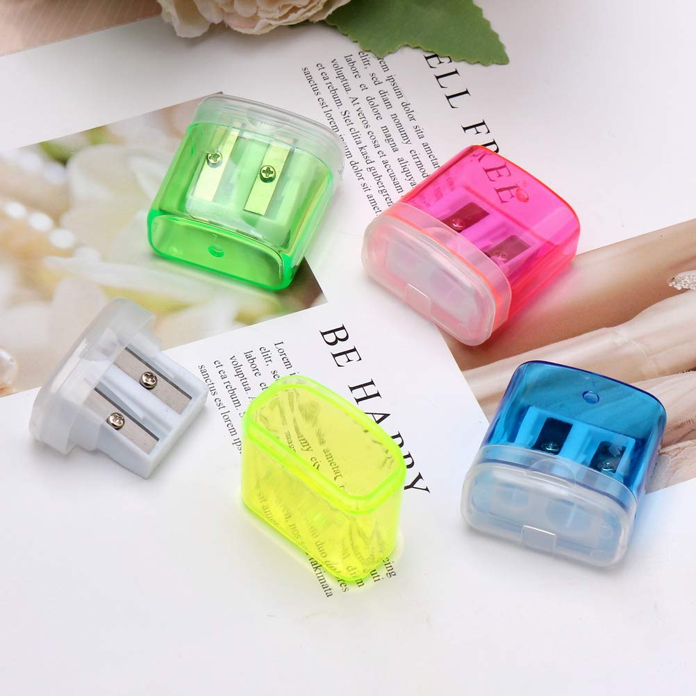 kuou 4 Pcs Pencil Sharpeners , Manual Pencil Sharpener with Cover Dual Hole Pencil Sharpener Manual for Kids Students School Home Office Supply, Multicolor