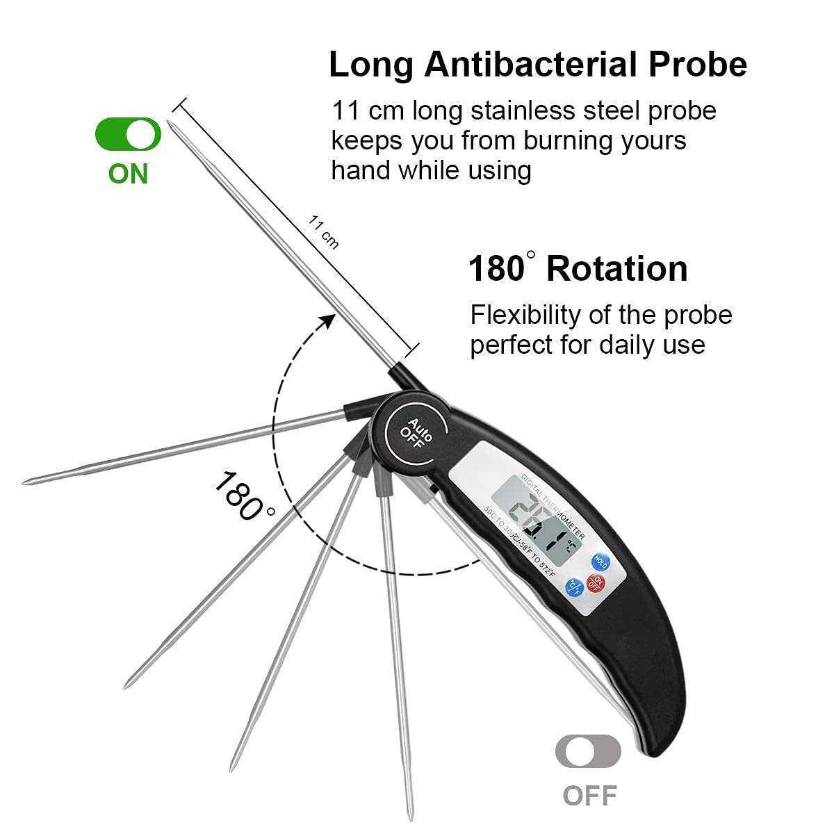 flintronic Food Thermometer, Digital Instant Read Meat High Accuracy Foldable Long Probe Food Cooking Thermometer with °F/°C, Auto On/Off Cooking Thermometer for Kitchen, BBQ, Milk, Water