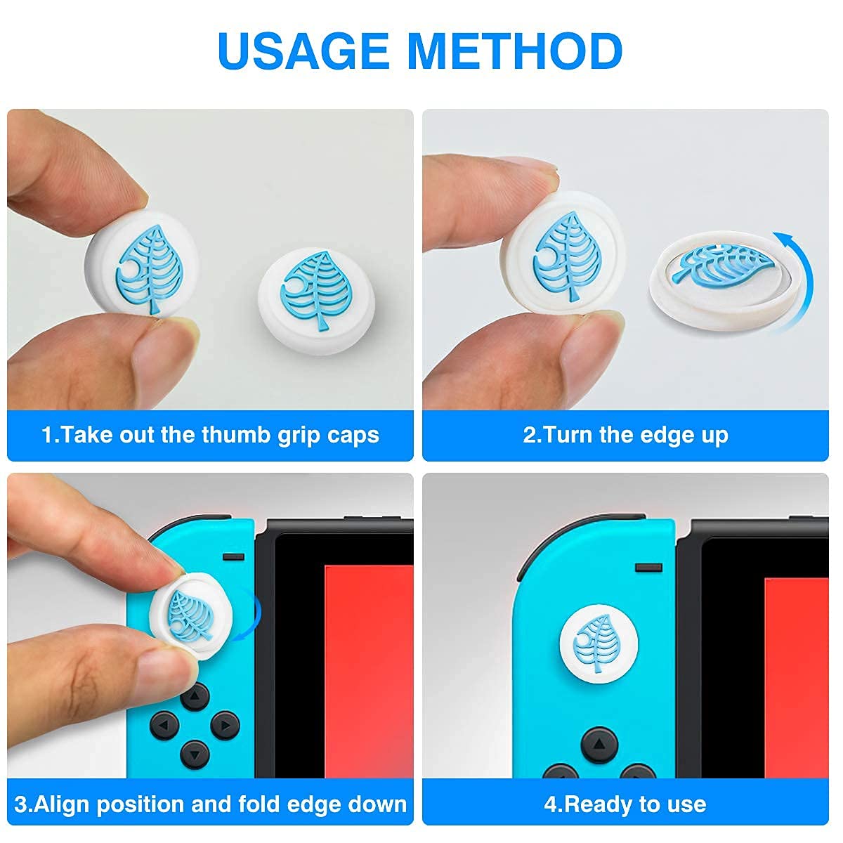 DLseego Thumb Grip Caps, 4 PCS Soft Silicone Joystick Caps Compatible for Switch & Switch Lite, Analog Thumb Stick Cover Caps for Joystick Controller&Switch OLED - Animal Crossing (Blue & White)