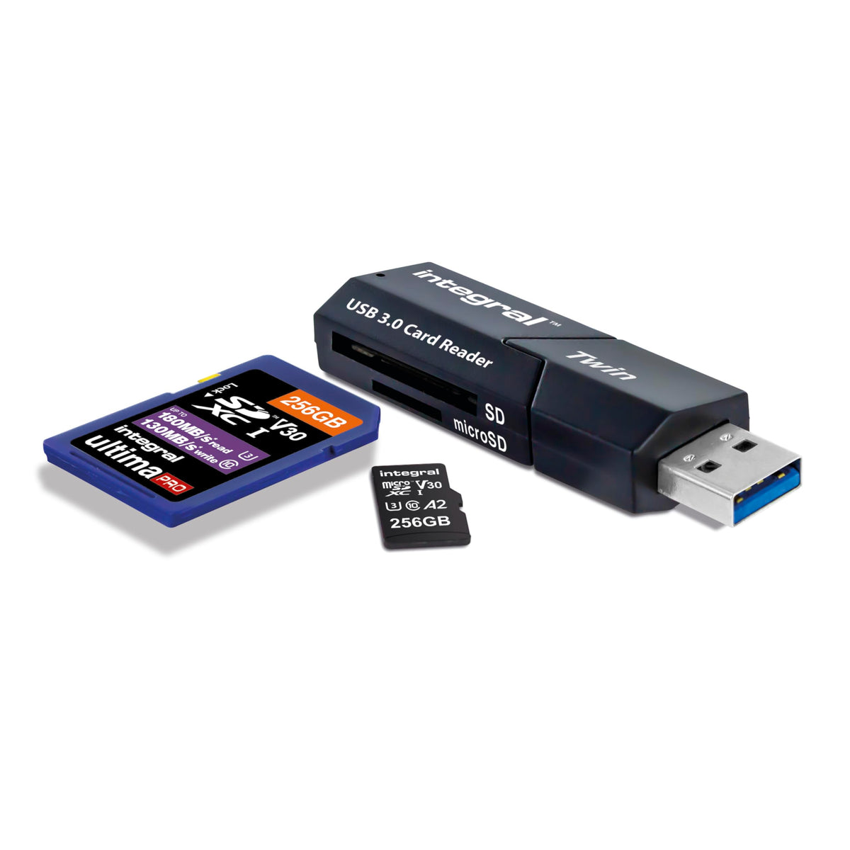 Integral Dual-Slot Micro SD & SD USB3.0 Memory Card Reader Adapter - Super fast file transfer and Compatible with High Speed UHS-I interface: SDHC, SDXC, microSDHC & microSDXC UHS-I U1 & U3