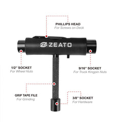 Zeato All-in-One Skate Tools Multi-Function Portable Skateboard T Tool Accessory with T-Type Allen Key and L-Type Phillips Head Wrench Screwdriver, Upgrade-Black