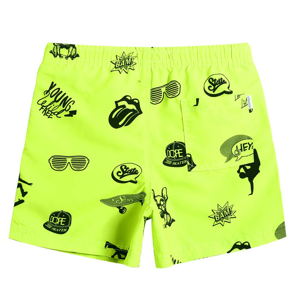 MaaMgic Little Boys' Swimming Shorts Beach Trunk Toddler Swim Shorts Boardshorts Lightweight Beach Shorts Adjustable Waist All Age,French Bulldog Fluorescent Green,14-16 Years