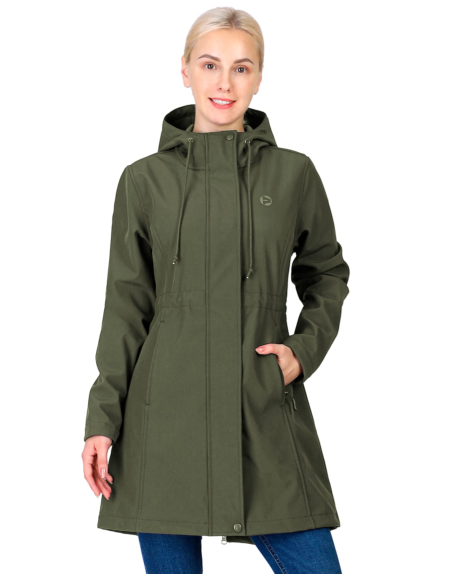 Outdoor Ventures Softshell Jacket Ladies Rain Jacket Functional Rain Coat Windbreaker Waterproof Hiking Jacket Breathable Outdoor Jacket with Hood for Spring Fall Winter Olive Green 4XL