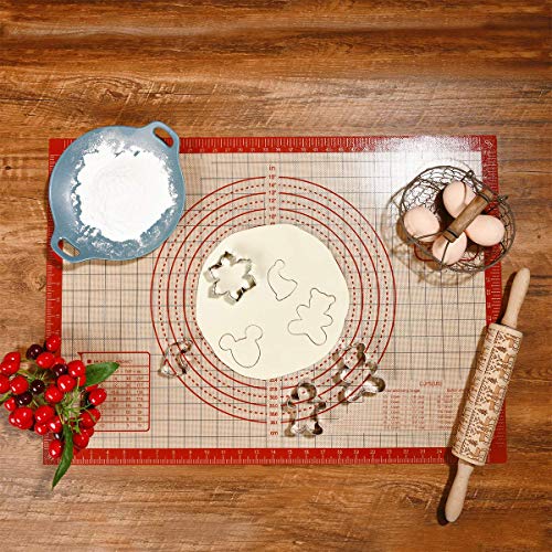 Extra Large & Thick Silicone Baking Mat 71×51 cm, Non Stick Pastry Rolling Sheet with Measurement, Non-Slip Silicon Dough kneading Board, Counter Table Mat, Placemat, for Pie/Cake/Pizza (RedandScraper)