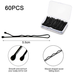 Airtailors Bobby Pins [60 Pieces], 5.5 cm Long Hair Grips, Hair Clips for All Type of Hairs, Kirby Grips for Women Hair Styling Pins, Bulk Hair Accessories Wave Hairgrip (Black)