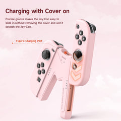 JINGDU Joy Con Charging Grip Handle for Nintendo Switch/OLED, Joystick Charging Comfort V-Shaped Game Grip Controller with Battery Indicators, High Speed Charge While Play, Pink