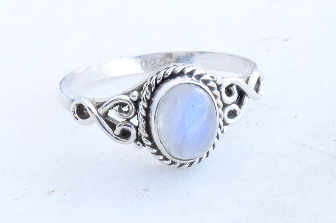 Rainbow Moonstone Ring 925 Sterling Silver Statement Ring For Women Size UK Q Natural Gemstone Ring Handmade Ring Christmas Gifts Ring Jewelry