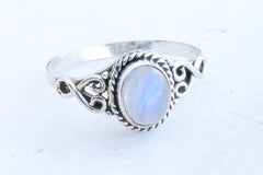 Rainbow Moonstone Ring 925 Sterling Silver Statement Ring For Women Size UK N Natural Gemstone Ring Handmade Ring Christmas Gifts Ring Jewelry