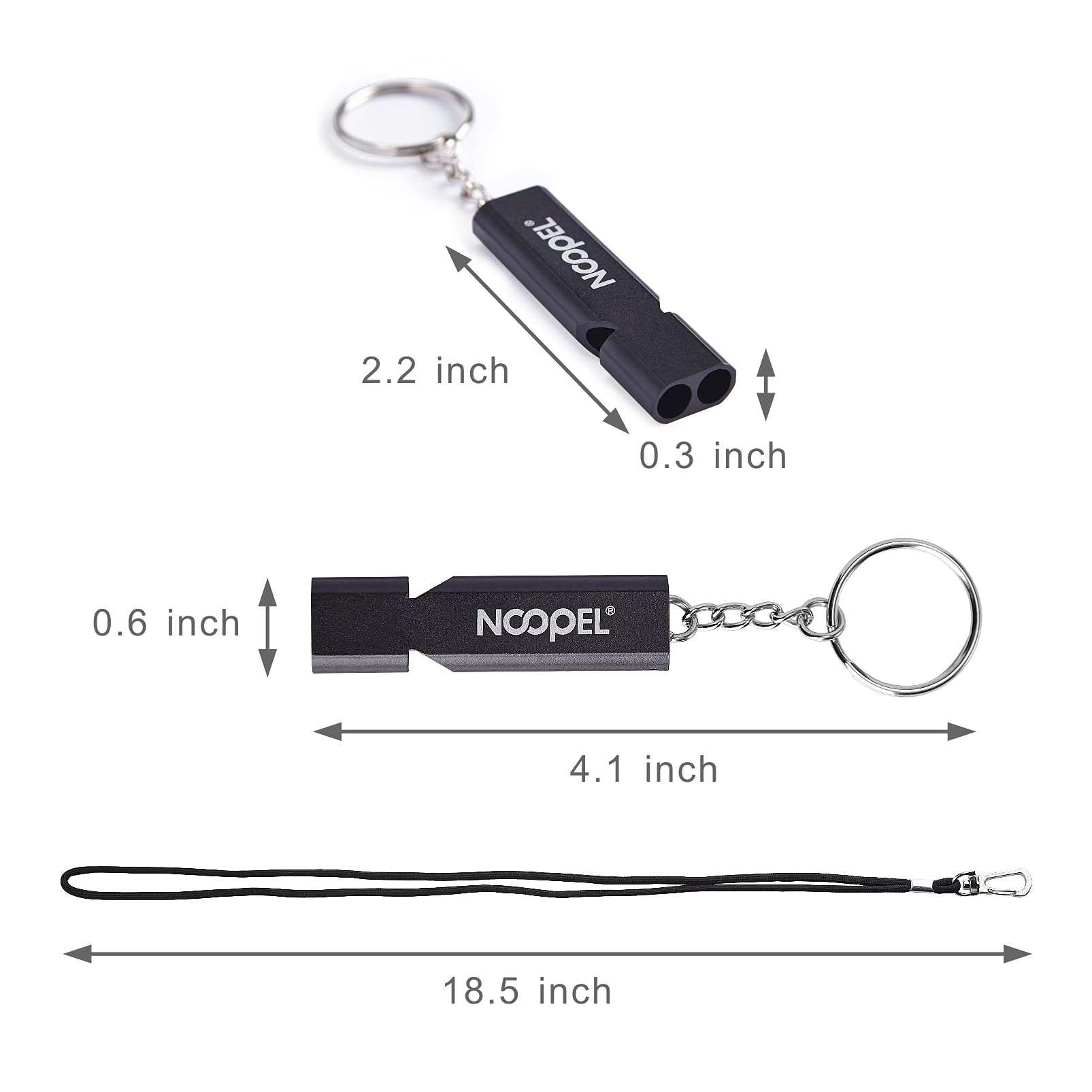 Noopel Emergency Survival Whistle Double Tubes Safety Whistles 2 pack with lanyard and keychain for Boating Outdoor Camping Hiking Hunting Sports Dog Training (2 Pack Black)