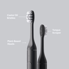 SURI Recyclable Plant-Based, Electric Toothbrush Heads - Built-in Tongue Scraper, Long Lasting Replacement Heads   Compatible Only with SURI Sonic Electric Toothbrush - Midnight Black, Pack of 3