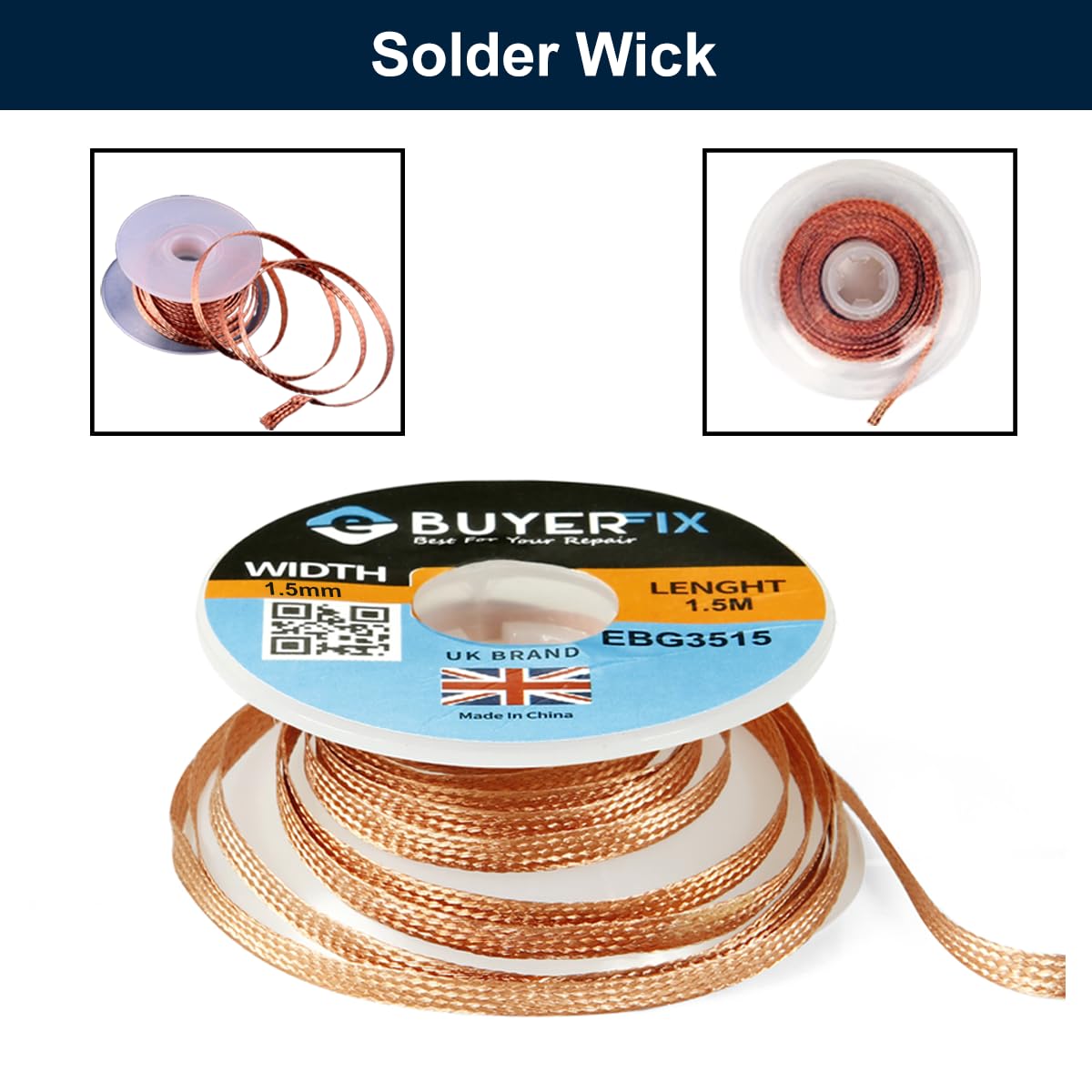 ebuyerfix Desolder Desoldering Braid Wick Wire Mop Solder Sucker Fluxed Remover (Width 1.5mm)