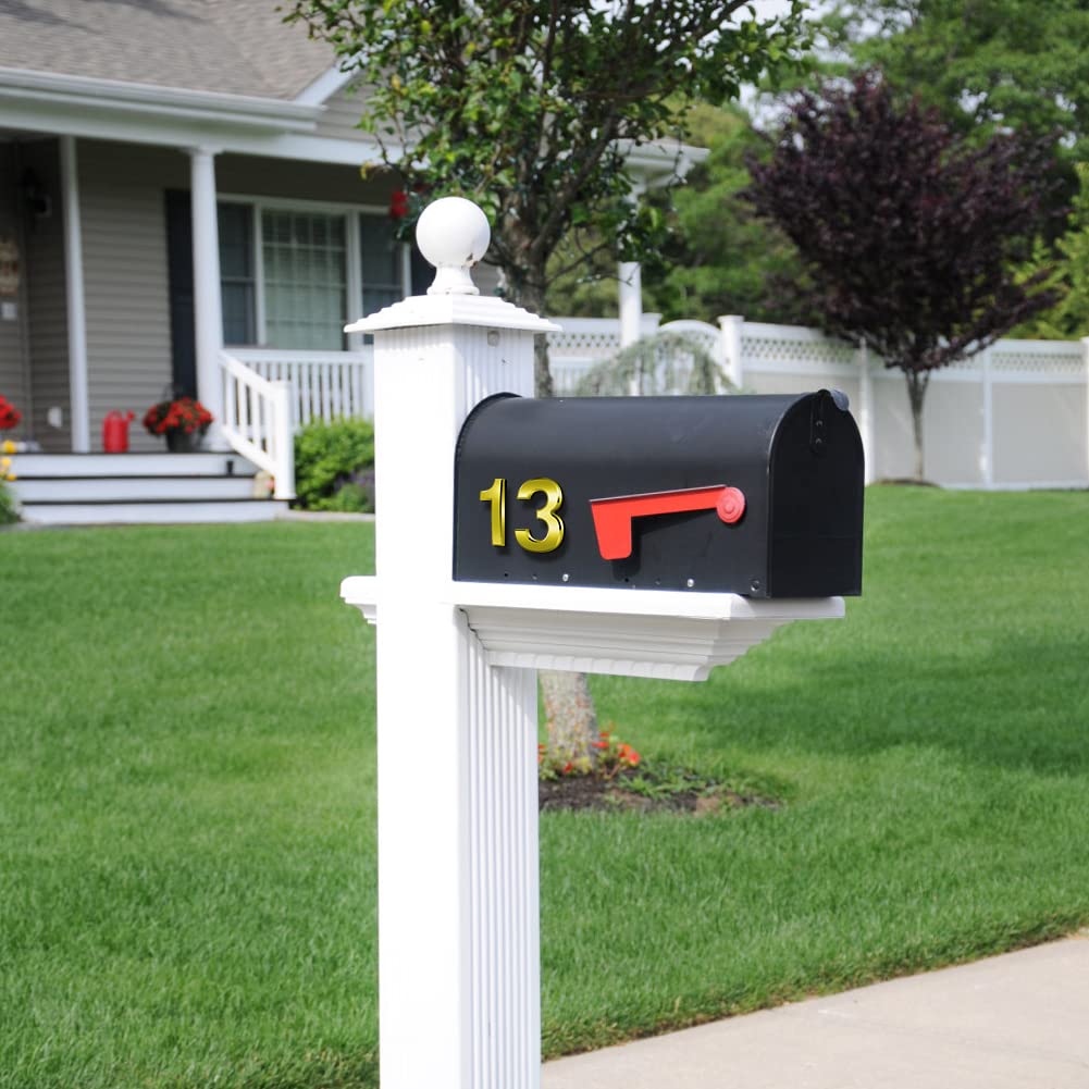 Vicloon Mailbox Numbers Self Adhesive, 3 Inches 3D Mailbox Numbers Waterproof, Door Numbers House Numbers Street Number Stickers for House Mailbox Apartment Hotel Courtyard Cafe Golden(2)