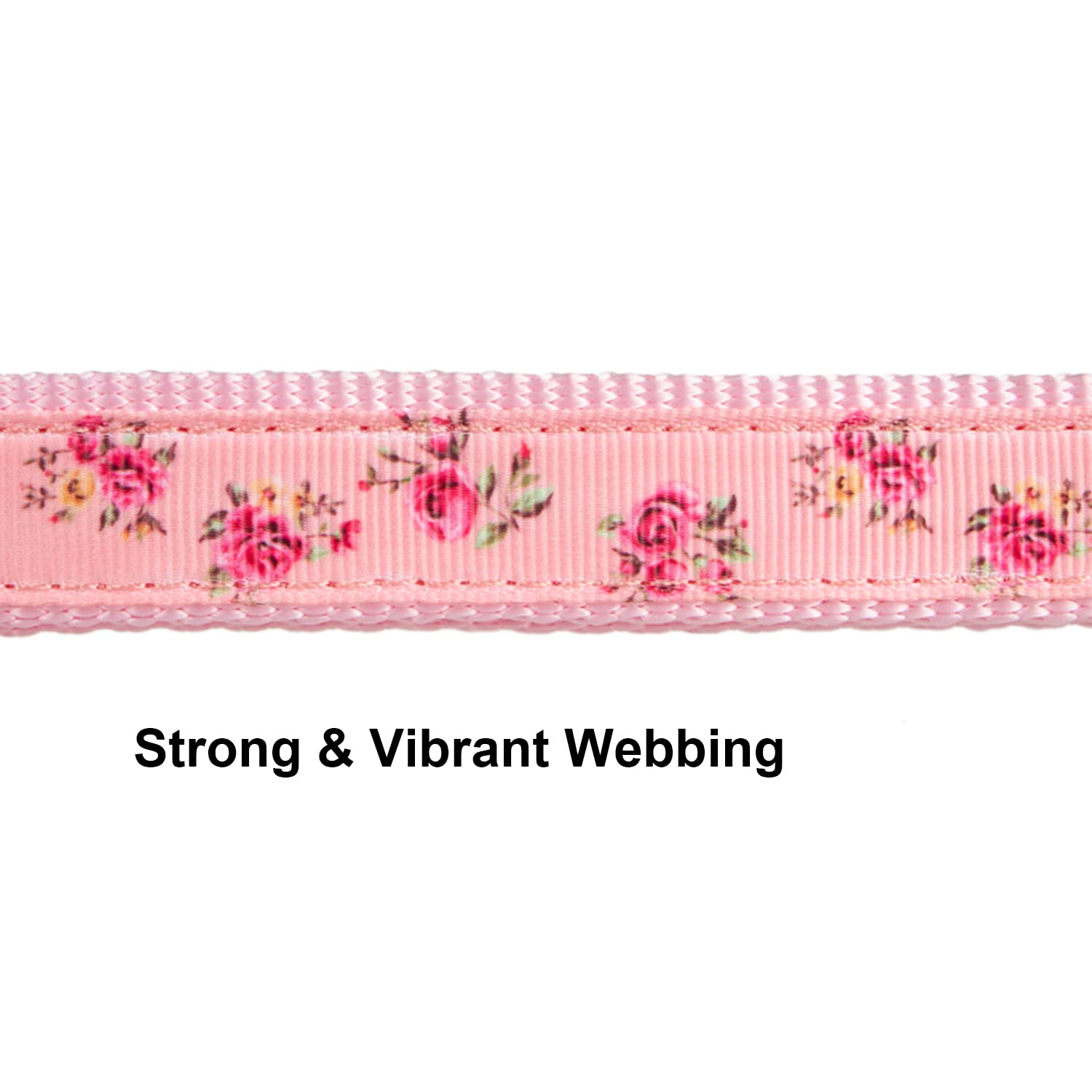 YUDOTE Adjustable Pink Nylon Dog Collar Small with Floral Patterned Ribbon for Puppies Active Female Dogs Neck 25-38cm