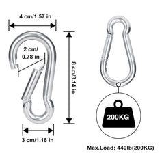 HOMPER 2pcs M8 Carabiner Hook - Heavy Duty 304 Stainless Steel Snap Hook, Carabiner Keychain Clips for Outdoor, Camping, Hiking