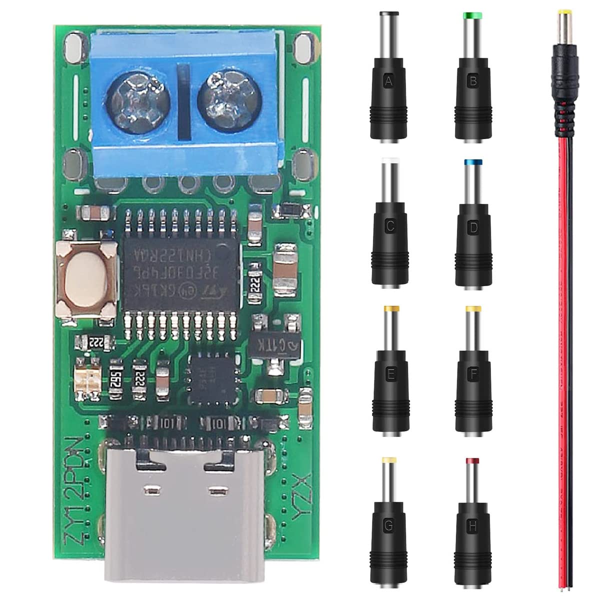 Youmile Type-C USB-C Fast Charging Trigger Module PD2.0 3.0 to DC Decoy Fast Charge Trigger Poll Detector module ZY12PDN with DC Power Adapter Kits DC male cable