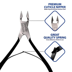 Jestilo Cuticle Remover Tool Set with Cuticle Cutter and Cuticle Pusher - Stainless Steel Professional Cuticle Nipper and Pusher Nail Care Tools for Salon and Level Mani-Pedi at Home - Silver (Black)