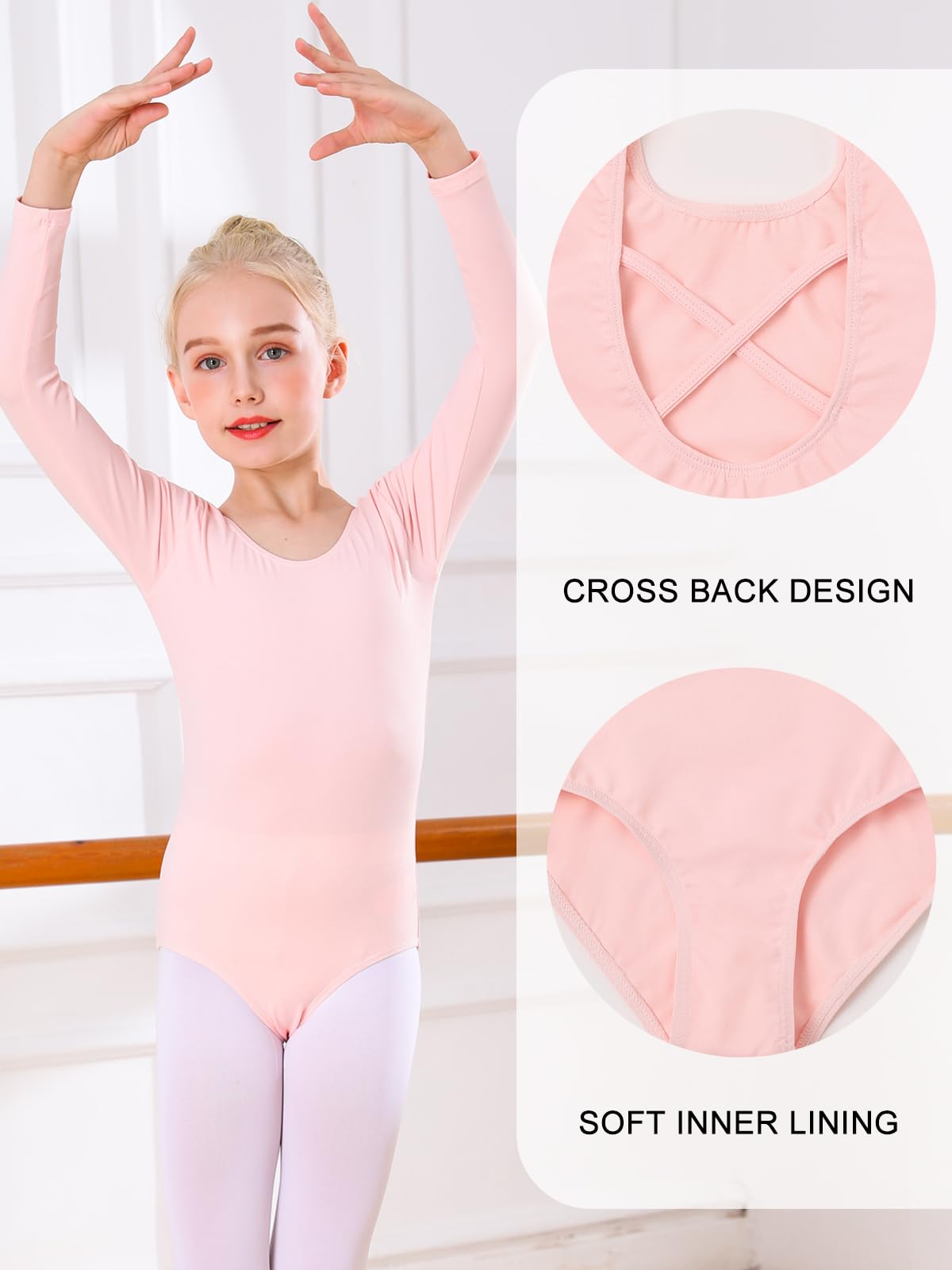 Bezioner Ballet Leotard for Girls,Gymnastics Leotards Long Sleeve Dance Outfit for Kids Pink 140