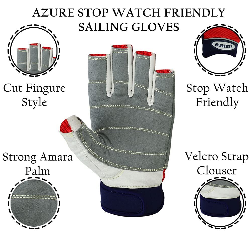 Azure sailing Gloves STOPWATCH FRIENDLY STRONG STITCHING-C/F=XS-XXL RED (XL)