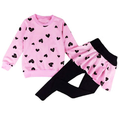 DHASIUE Girls Toddler Cute Outfits Clothing Set Hearts Print Long Sleeve Sweatshirt T-Shirt Tops & Pantskirt Skirt Leggings Trousers Age 7-8 Years