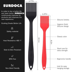 SURDOCA Silicone Pastry Basting Brush - 2Pcs 10 and 8 in Heat Resistant Brush for Baking Cooking Food, BPA Free Kitchen Brush for Sauce Butter Oil, Stainless Steel Core Design for Barbecue BBQ Grilling