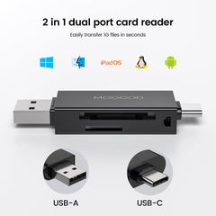 MOGOOD SD Card Reader,USB 2.0 Memory Card Reader,Micro SD Adapter Dual Connector for SDXC, SDHC, SD, MMC, RS-MMC, Micro SDXC, Micro SD, Micro SDHC Card, Support UHS-I Card Compatible with Windows