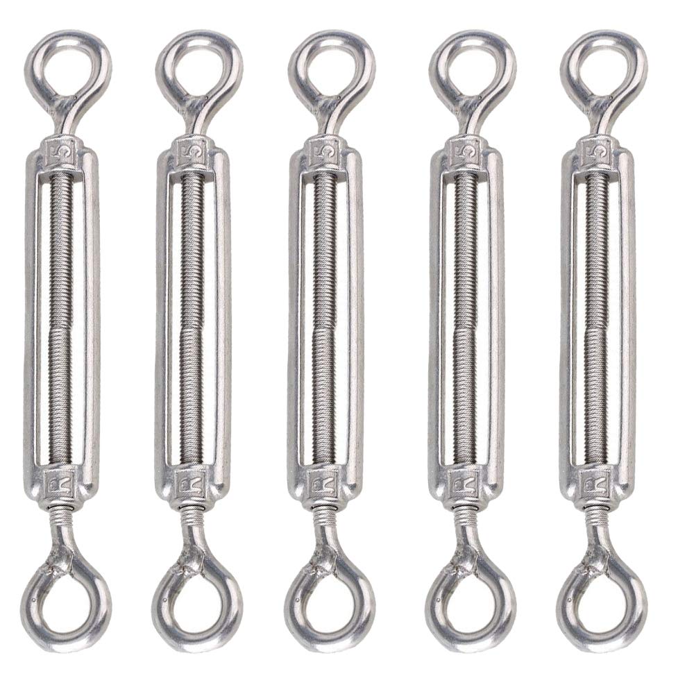 Eidoct 5 Pcs Stainless Steel 304 Turnbuckle Wire Rope Cable Tension (M5 Eye & Eye)