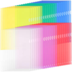 ZCZN A4 Plastic Folders, 42pcs Plastic Sleeves, Clear Open Top & Side Cut Flush File Cover, Bright Transparent Assorted Colours, Pack of 42