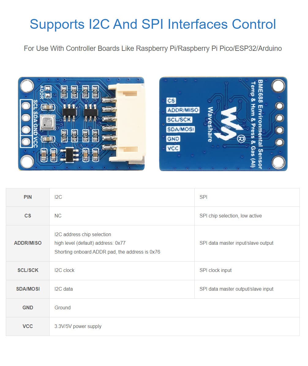 BME680 Sensor I2C BME680 Environmental Module for Raspberry Pi 4Band 4B 3Band 3B 2Band Zero W WH 2W / Raspberry Pi Pico/Ardui /ESP32 .Supports Temperature Humidity Barometric Pressure Gas Detection