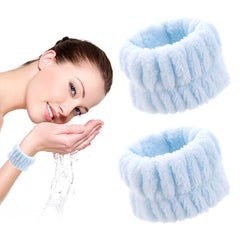 WLLHYF 2Pieces Face Washing Wristbands Spa Wash Band Microfiber Wrist Towels for Women Washing Face Makeup Skin Care Yoga Prevent Liquid from Spilling Down Arm (Blue)