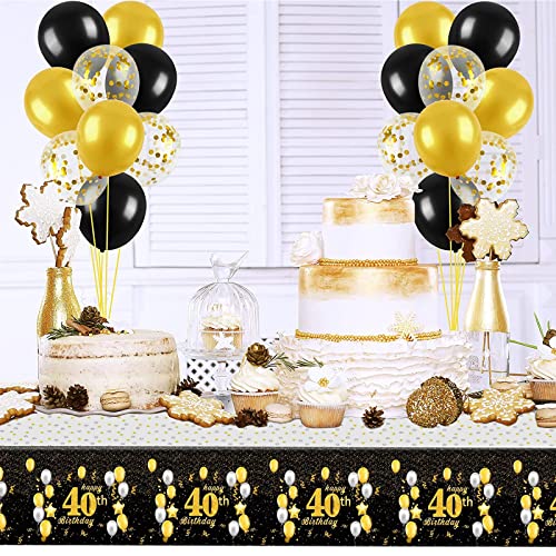 Black Gold Happy 40th Birthday Table Cloth Cover Party for Men,Women,Him,Her,137*274cm 40th Birthday Table Decorations,Rectangular Plastic Tablecloth for 40th Birthday Party Supplies Decorations