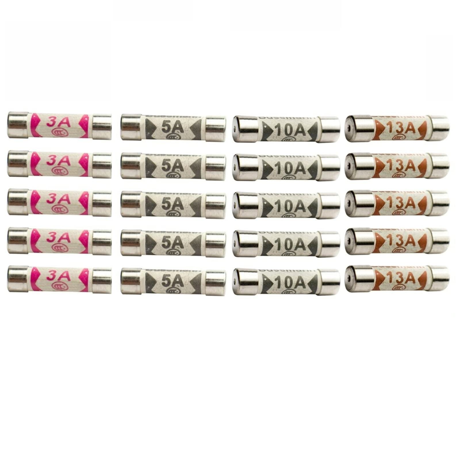 20 x Fuses Mixed Household Electrical Ceramic Domestic Mains Fuses for Plugs 3A, 5A, 10A and 13 Amp Fuses UK by ZARB