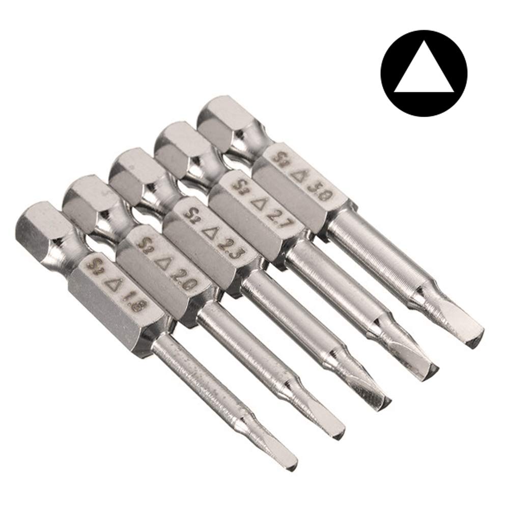 Mesee 5 Pieces Magnetic Triangle Head Screwdriver Bits, 50mm S2 Steel Triangular Tip Screw Driver Bit 1/4 Hex Shank Triangle Screwdriver Bit Set