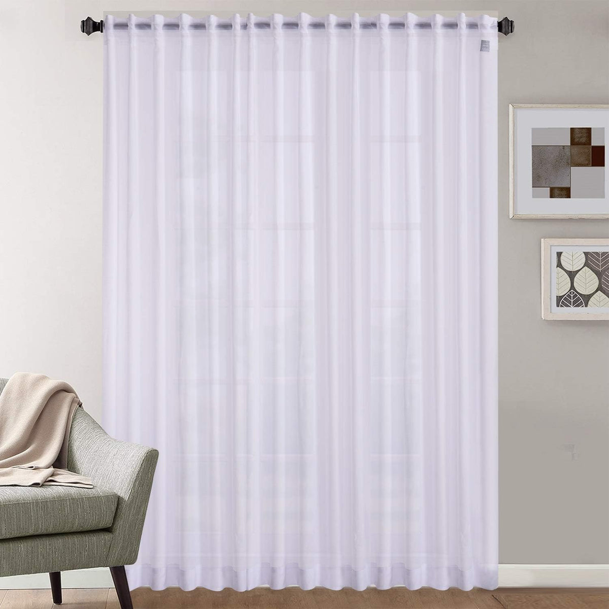 Megachest PURE voile Extra WIDE Sheer Plain Voile Curtain Window Panel 7 Drops EXTRA LONG 1 PANEL (cotton voile-snow white, 295X160CM DROP ONE PANEL)