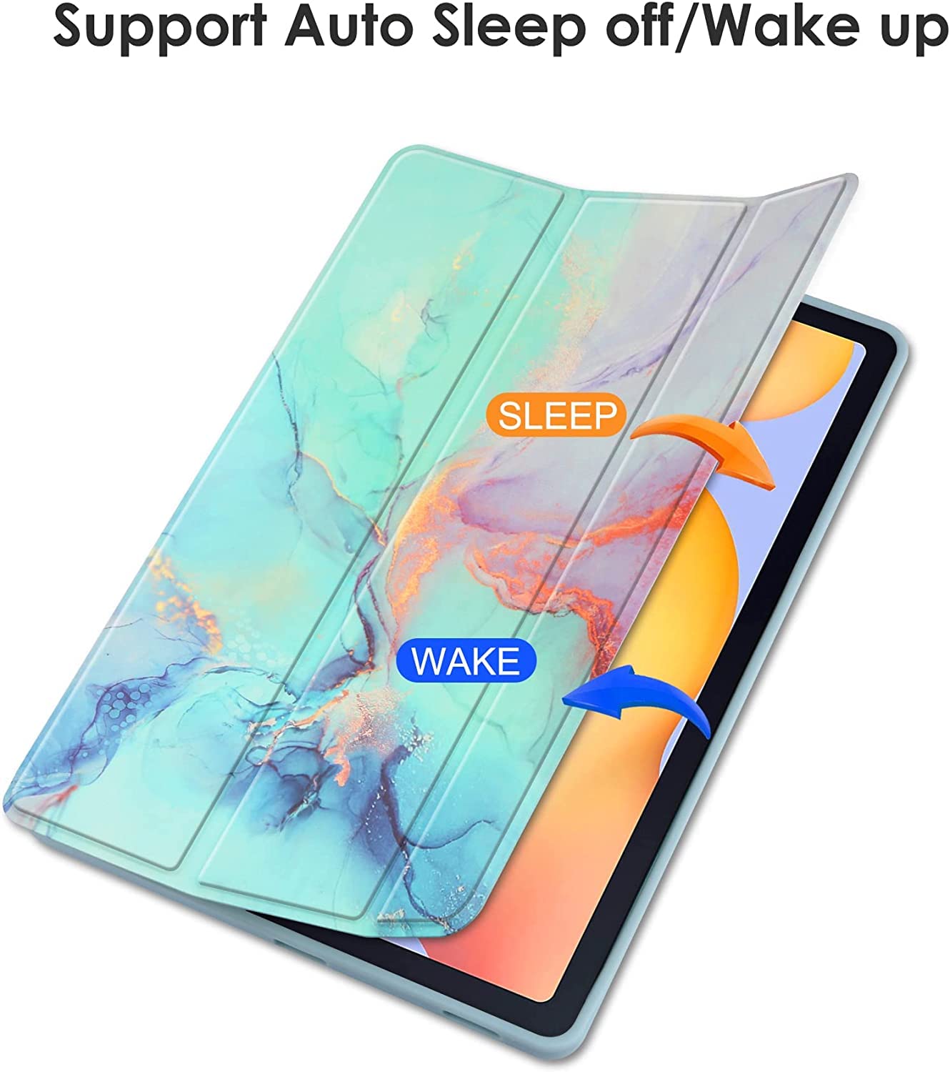 VOVIPO Slim Case for Samsung Galaxy Tab S6 Lite 10.4 inch 2022 (SM-P613/P619) & 2020 (SM-P610/P615),Shockproof Cover with Clear Transparent Back Shell with S Pen Holder-Marble Blue